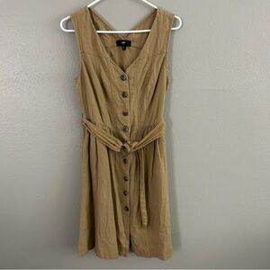 Mossimo Khaki Tan Linen Blend Button Front Belted Jumper Dress Size S Lagenlook